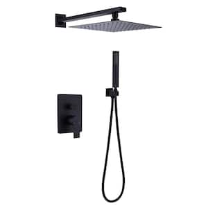 Rain 1-Spray Square 10 in. Shower System Shower Head with Handheld in Matte Black