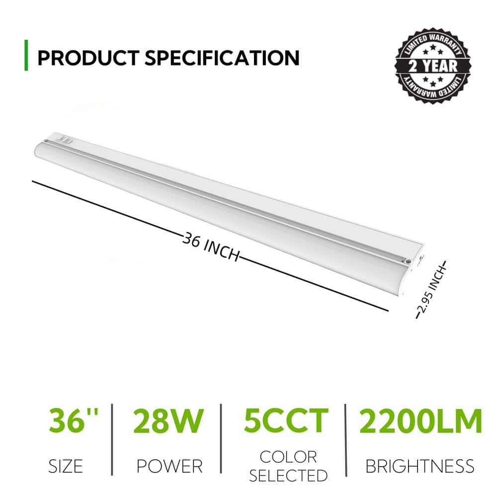 36-Inch Matte White LED Under Cabinet Light
