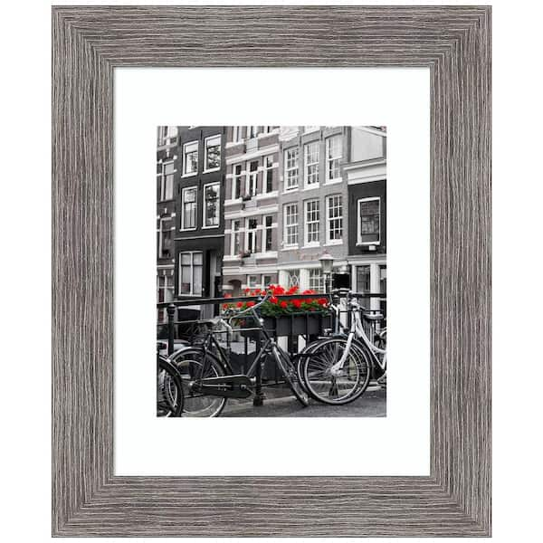 8x10 Grey Distressed Wood Frame, Charcoal Mat