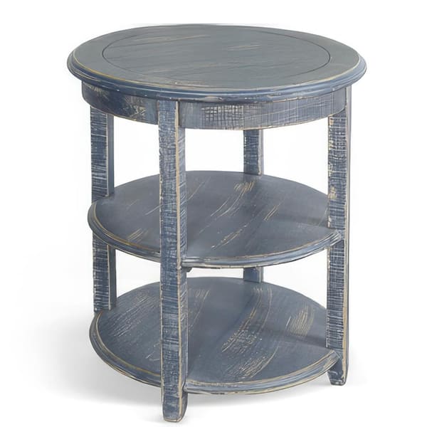 Benjara 28 in. Blue Round Wooden Top End Table