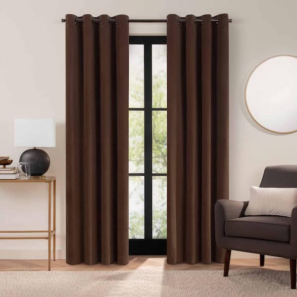 Eclipse Luxury Cotton Velvet Chocolate Solid Cotton 96 in. L x 50 in. W 100% Blackout Single Panel Grommet Curtain