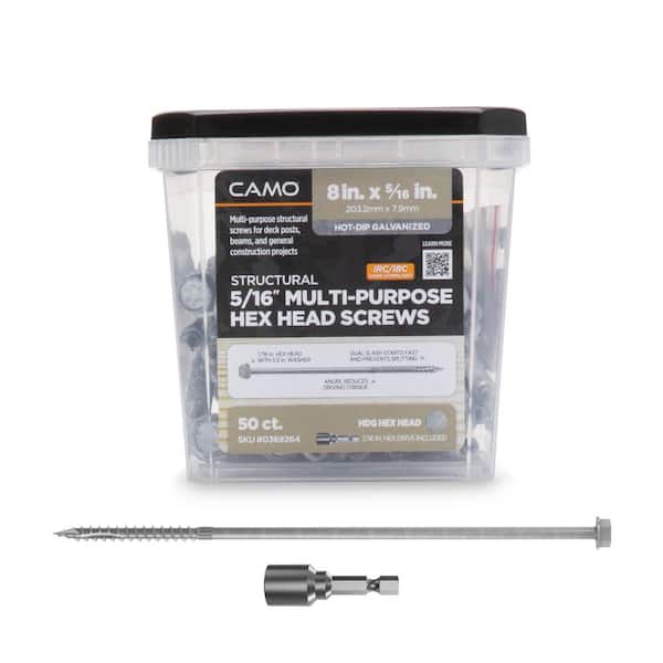 CAMO 5/16 in. x 8 in. Hex Head Multi-Purpose Hex Drive Structural Wood Screw - Hot Dip Galvanized (50-Pack)