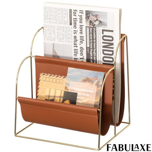 FABULAXE Contemporary Gold-Tone Metal Magazine Holder with Two