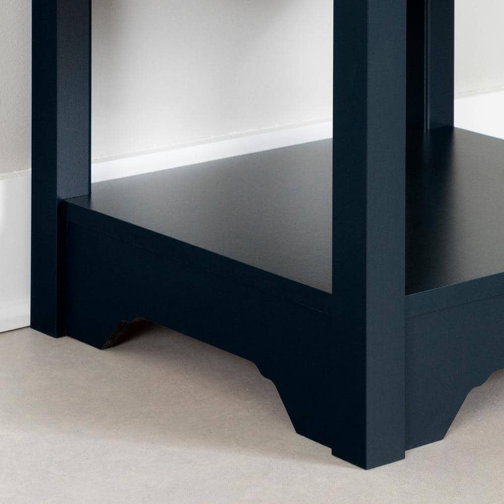 Navy Blue Rectangular Wood End Table with Storage