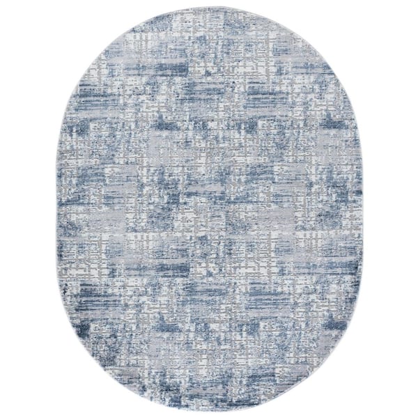 Amelia 6 ft. x 8 ft. Oval Blue/Gray Distressed Geometric Area Rug