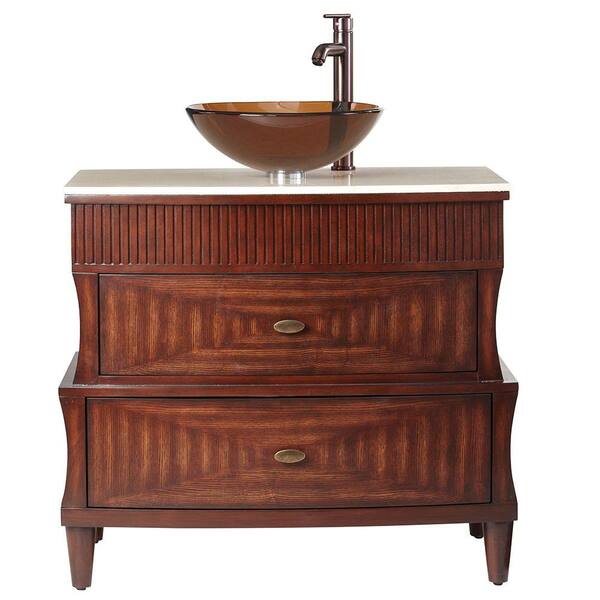 Home Decorators Collection Fuji 35 in. Vanity in Walnut with Marble Vanity Top in Cream