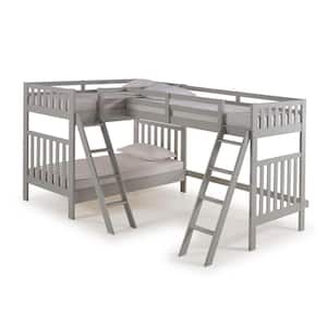 Aurora Dove Gray Twin Over Twin Bunk Bed with Third Bunk Extension