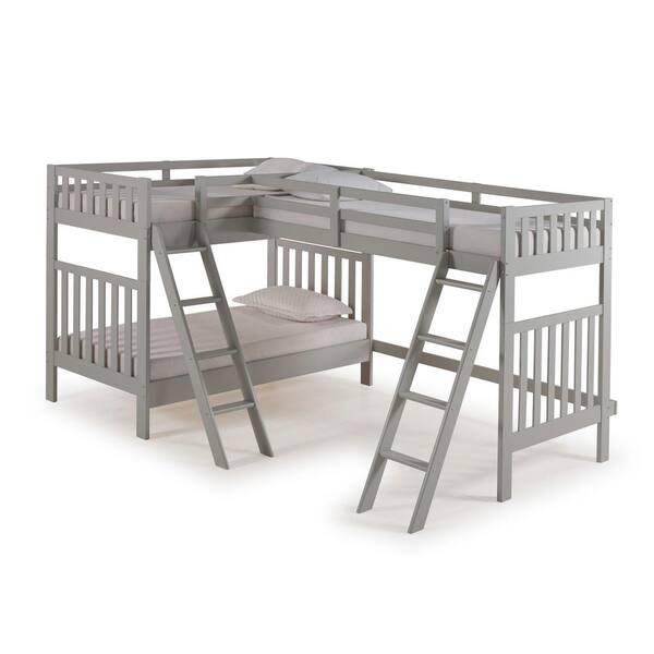 Alaterre Furniture Aurora Dove Gray Twin Over Twin Bunk Bed with Third