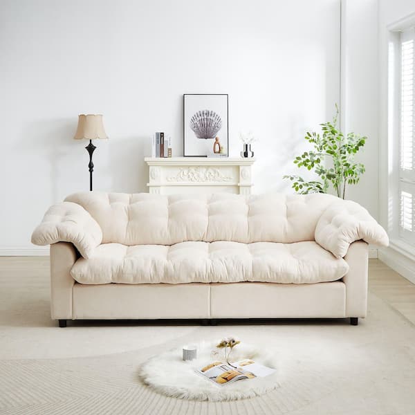 Luxury 99.2 in. Beige Chenille 2-Seater Loveseat with Deep Seat