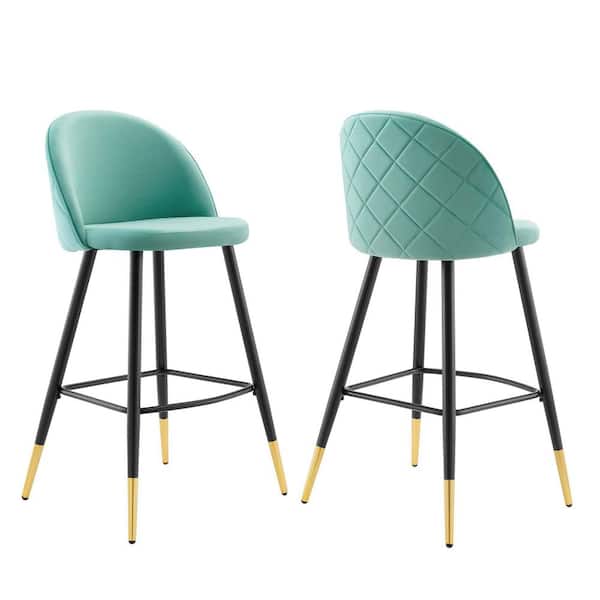 MODWAY Cordial 40.5 in. Mint Low Back Metal Frame Cushioned Bar Stool with Velvet Seat (Set of 2)