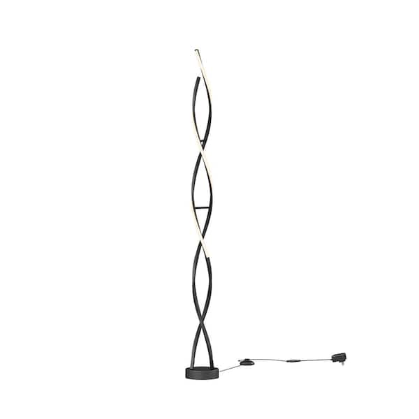 Swirl 59 in. Matte Black Modern 1-Light Dimmable Integrated LED Standard Floor Lamp for Living Room