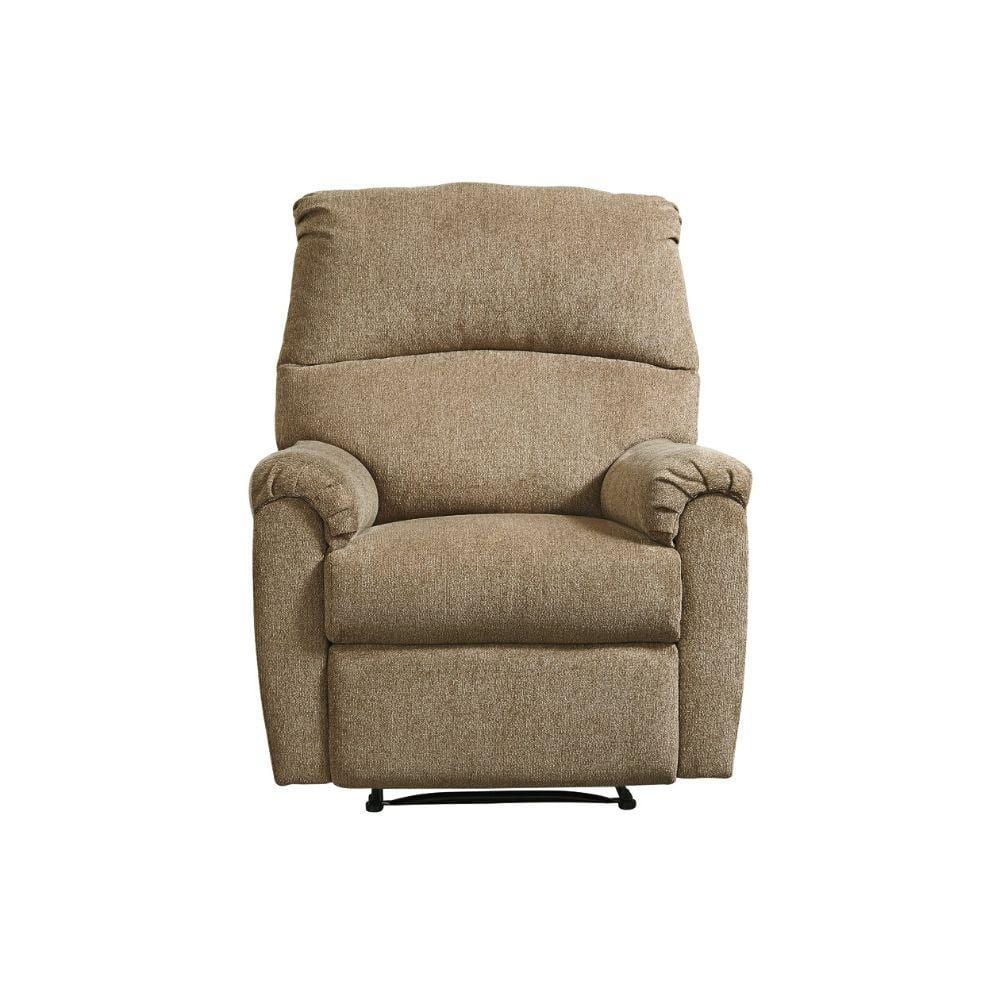 Beige Metal Frame Zero Wall Recliner with Pillow Top Armrests