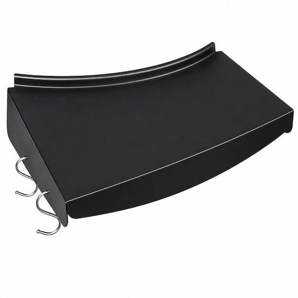 1-Piece Black Steel Side Table Shelf for Weber 22 in. Kettle Grills, Charcoal Grill Accessory with 4 Hooks