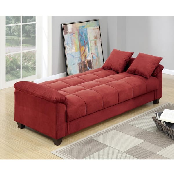 red futon with storage