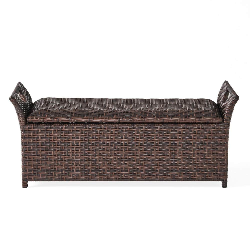 Wing 42" Multi-Brown Wicker Water-Resistant Outdoor Storage Bench