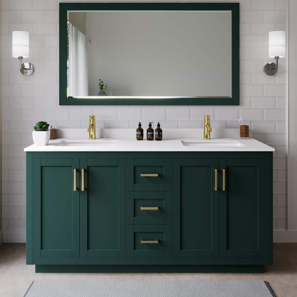 Miranda 66'' Green Double Freestanding Bathroom Vanity with Gold Trim