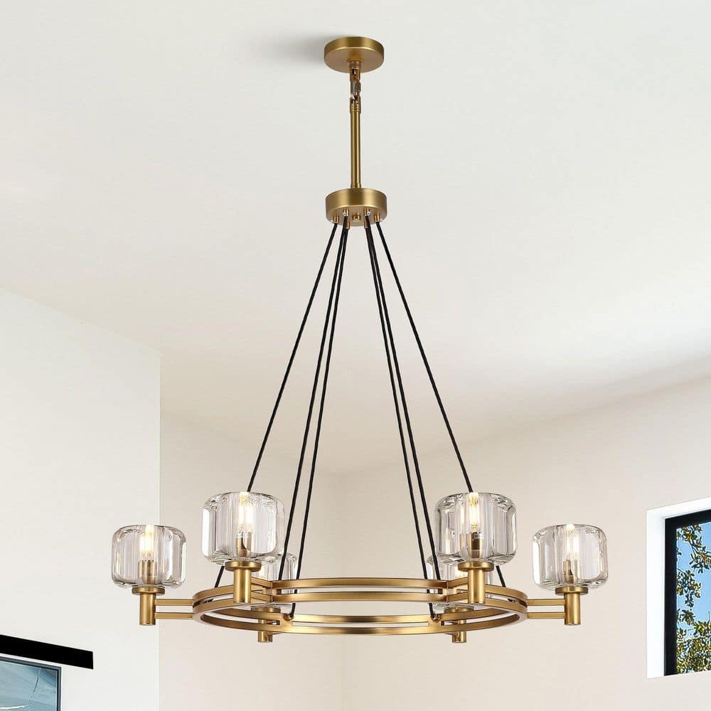 YUYI 36 in. 6-Light Gold Farmhouse Wagon Wheel Chandelier with