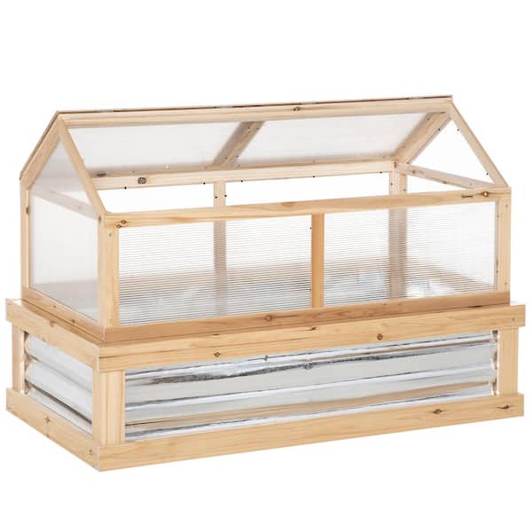 48 in. x 24 in. x 32 in. Raised Garden Bed with Polycarbonate Greenhouse, Wooden Garden Cold Frame Greenhouse, Brown