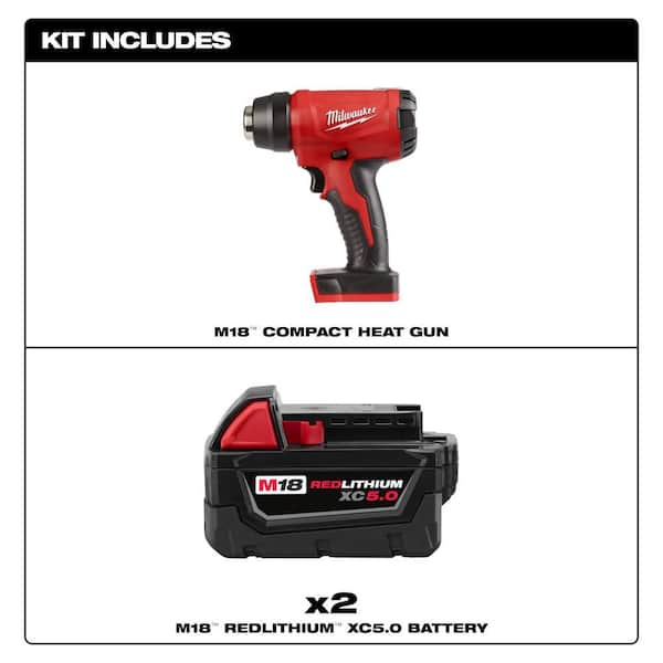 M18 18V Lithium-Ion Cordless Compact Heat Gun w/ (2) M18 5.0 Ah Batteries