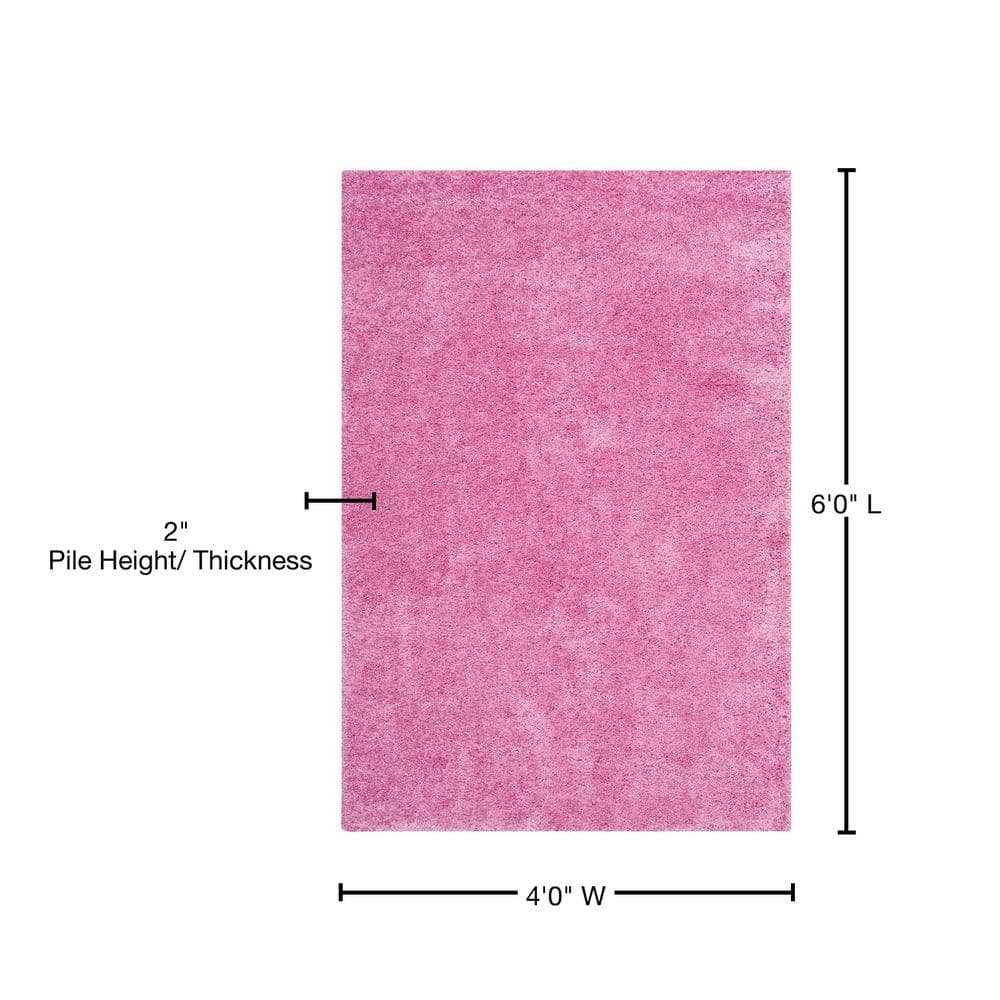 Pink Hand-Knotted Synthetic Shag Area Rug