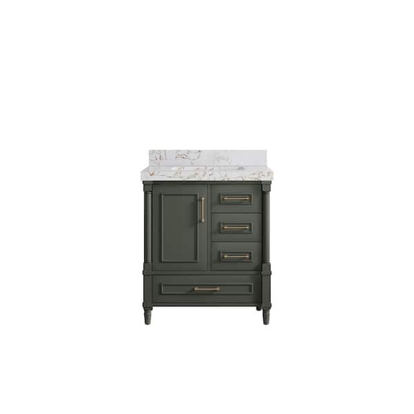 Willow Collections Hudson 30 in. W x 22 in. D x 36 in. H Single Sink Bath Vanity Center in Pewter Green with 2 in. Viola Gold Quartz Top