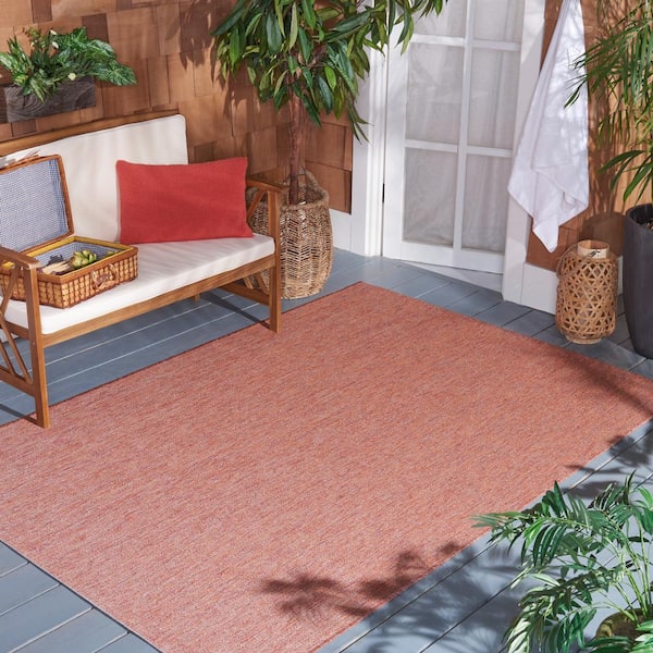 Beach House Rust 7 ft. x 7 ft. Solid Striped Indoor/Outdoor Patio  Square Area Rug