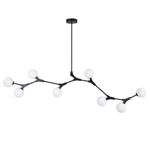 Kateo Modern 8-Light Black Branch Chandelier with Opal Glass Shades