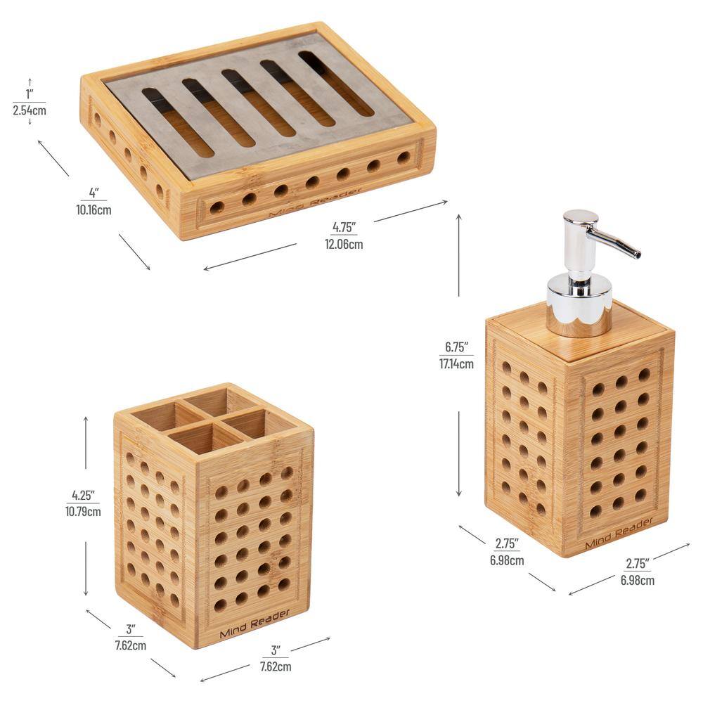 Natural Bamboo Lattice Bathroom Accessory Set, 3-Piece