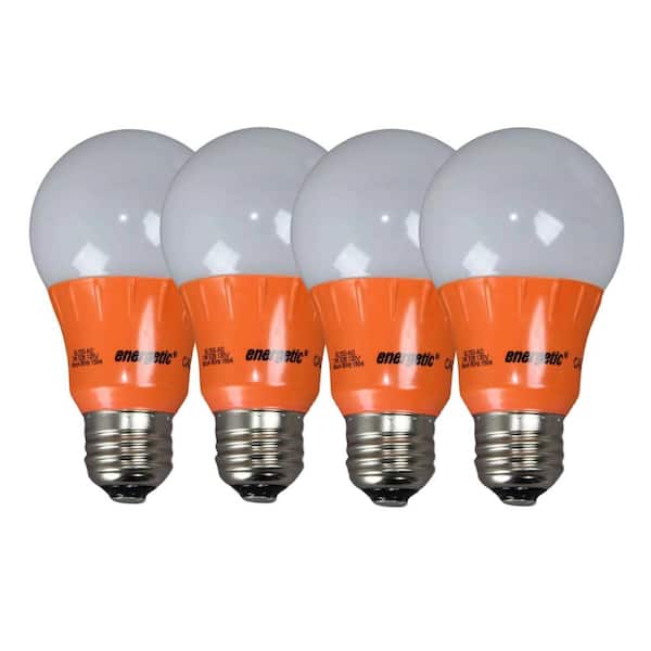 ENERGETIC LIGHTING 40-Watt Equivalent A19 Orange Colored Festive Decorative Party Non-Dimmable E26 LED Light Bulb Soft White (4-Pack)