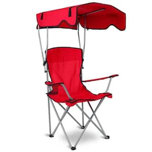 330 lbs. Load Foldable Camping and Beach Canopy Chair with Sun Protection in Red