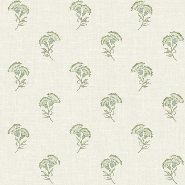 Seabrook Designs Washed Green and Herb Lotus Branch Floral Paper Unpasted Nonwoven Wallpaper Roll 60.75 sq. ft.