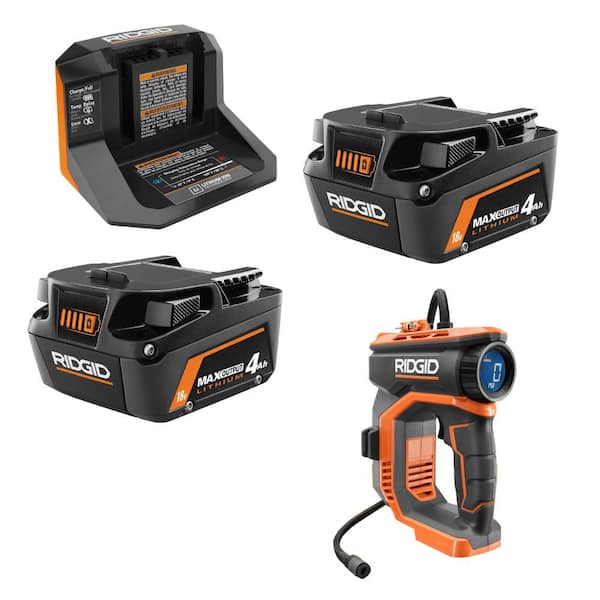 RIDGID 18V MAX Output Starter Kit with 2 4.0 Ah MAX Output Batteries and Charger with FREE 18V Digital Inflator AC8609340SB R87044 The Home Depot