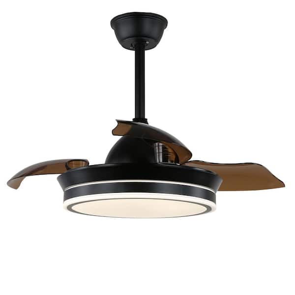 Oaks Aura Plainville 36in. Dimmable LED 3Speed Black Indoor Light Retractable Ceiling Fan with