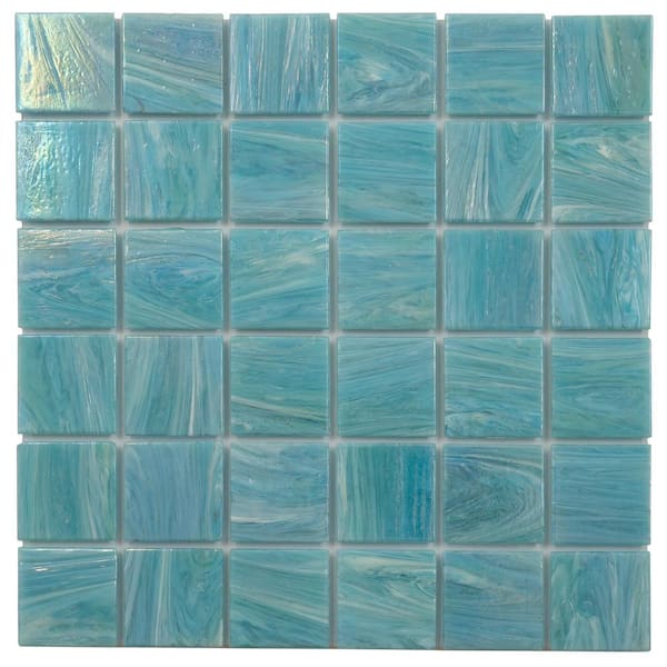 Apollo Tile Celestial 4" x 6" Glossy Light Teal Blue Glass Mosaic Uniform square Wall & Floor Sample Tile 0.13 sq. ft./Piece 1-Pack