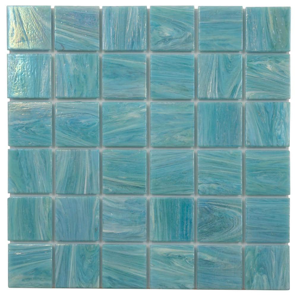 Celestial 12 in. x 12 in. Glossy Light Teal Blue Glass Mosaic Tile