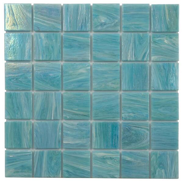 Apollo Tile Celestial 12 in. x 12 in. Glossy Light Teal Blue Glass Mosaic Wall and Floor Tile (10 sq. ft./Case) (10-Pack)