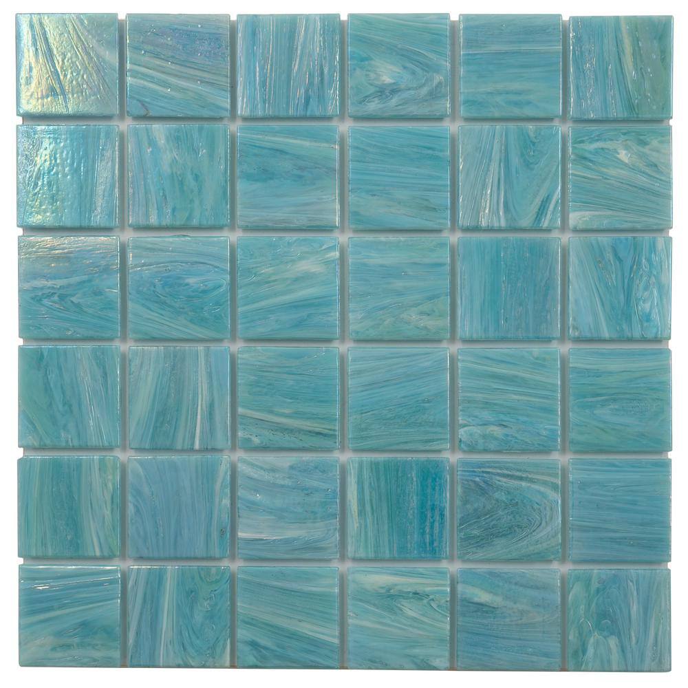 Celestial 12 in. x 12 in. Glossy Light Teal Blue Glass Mosaic Tile