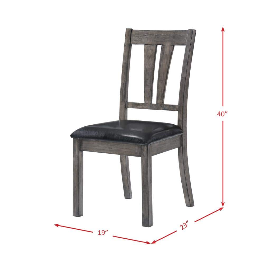 Grayson Rustic Farmhouse 7PC Dining Set with Gray Oak Finish and Black Faux Leather Chairs