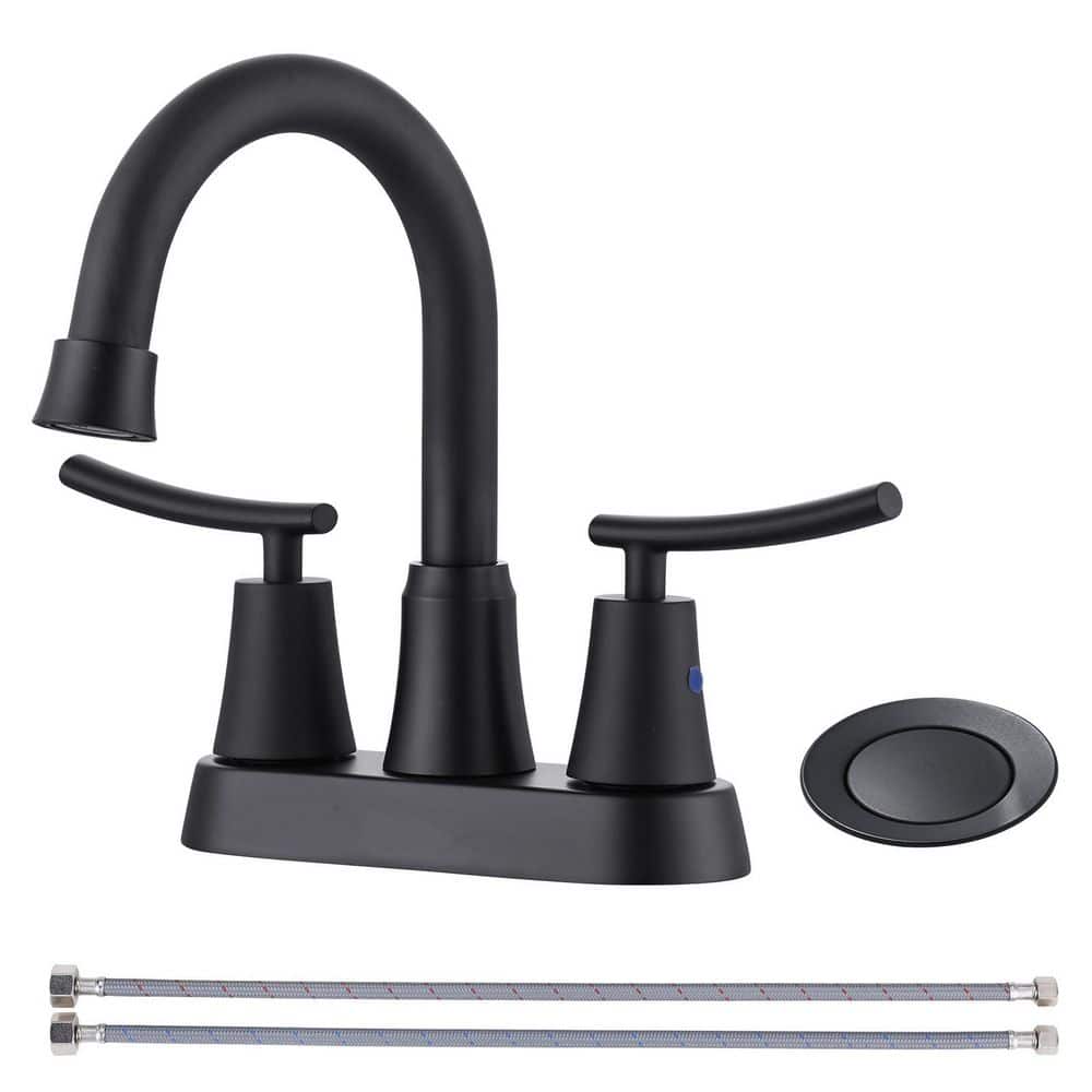 4 in. Centerset Double Handle Bathroom Sink Faucet, Basin Faucet with Pop-Up Drain and Supply Line in Matte Black price history on PriceWatchPro