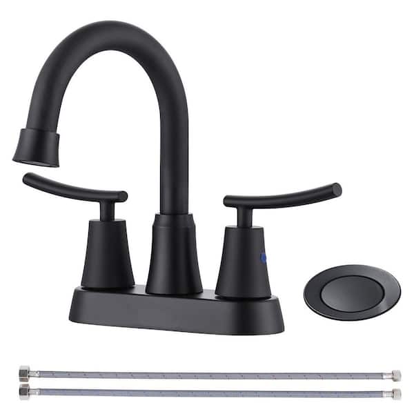 VEVETTA 4 in. Centerset Double Handle Bathroom Sink Faucet, Basin Faucet with Pop-Up Drain and Supply Line in Matte Black