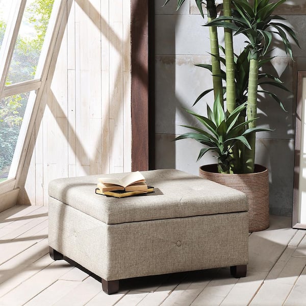 Madison Park Lucas Sand 29.5 in. W x 29.5 in. D x 16 in. H Soft Close Storage Ottoman
