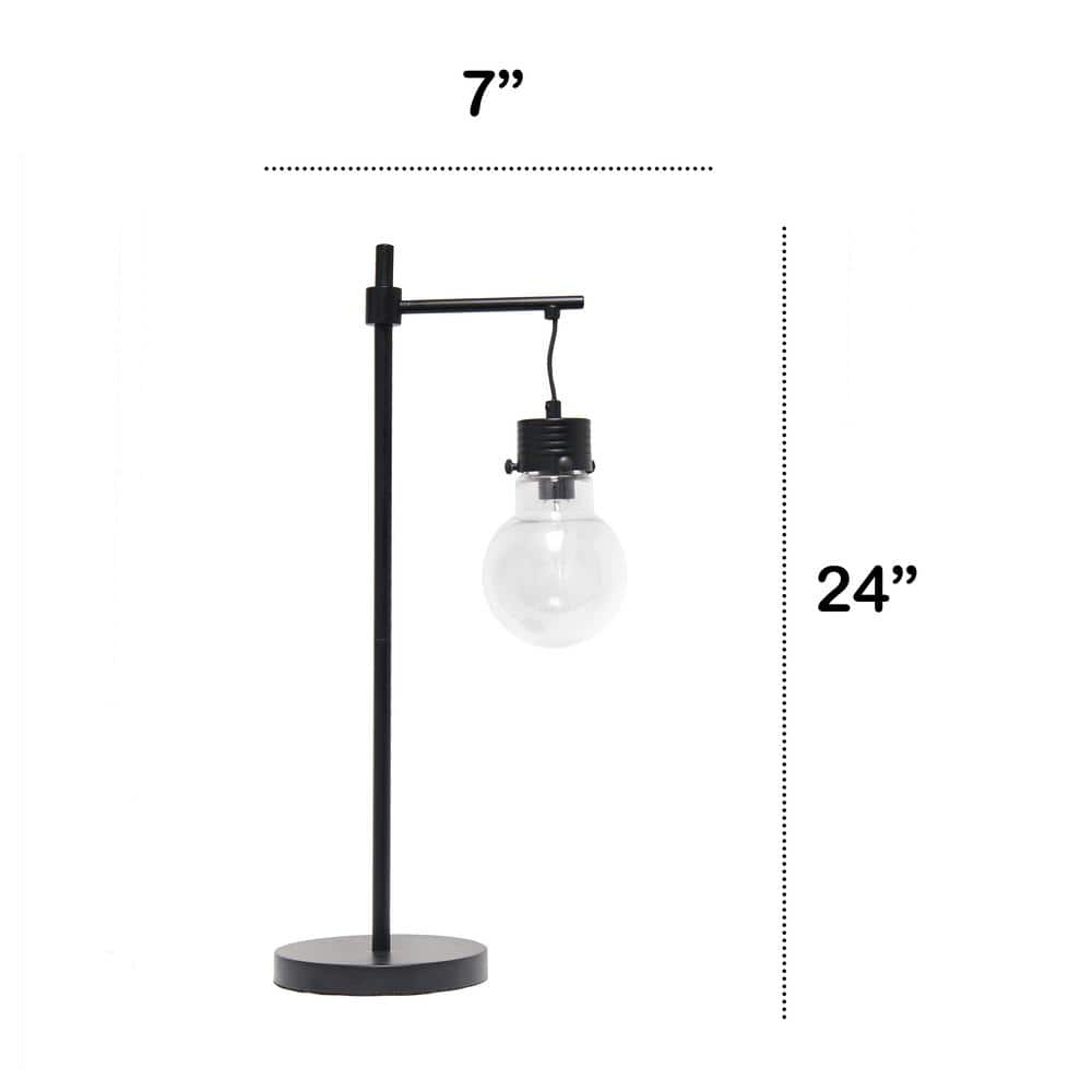 24" Black Industrial Nightstand Lamp with Clear Glass Shade