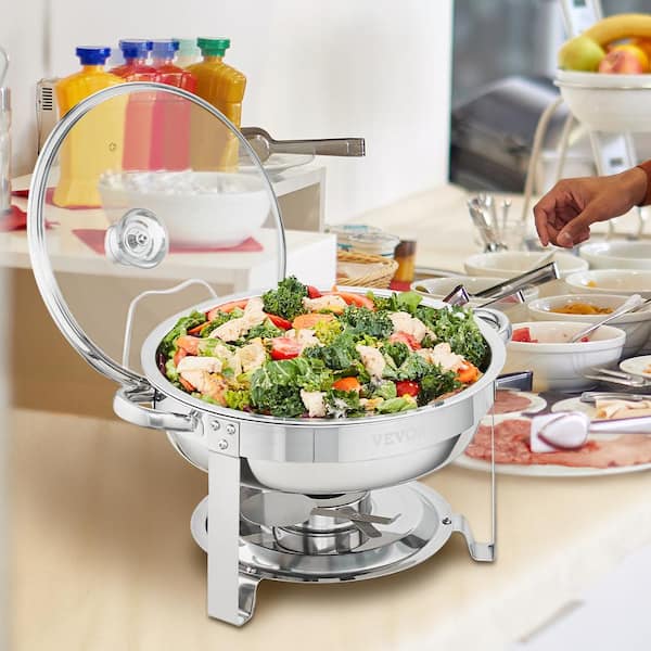 4 qt. Stainless Steel Chafer Chafing Dishes Buffet Set with 2-Full Size Pans Round Catering Warmer Server (2-Piece)