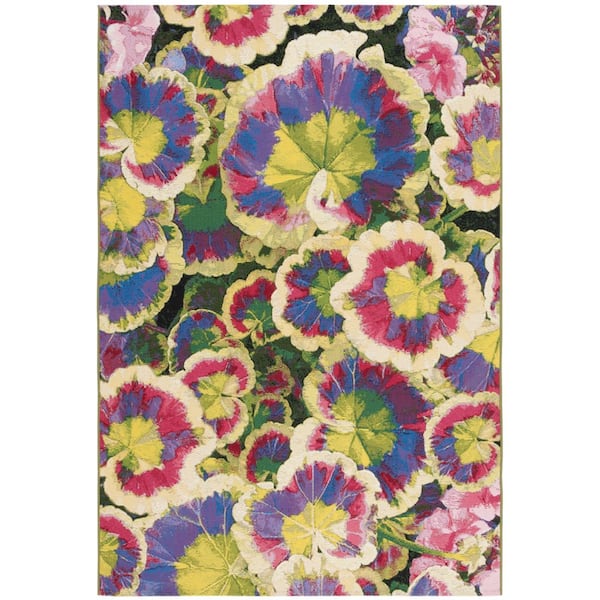 Barbados Black Green/Purple 5 ft. x 8 ft. Oversized Floral Indoor/Outdoor Area Rug