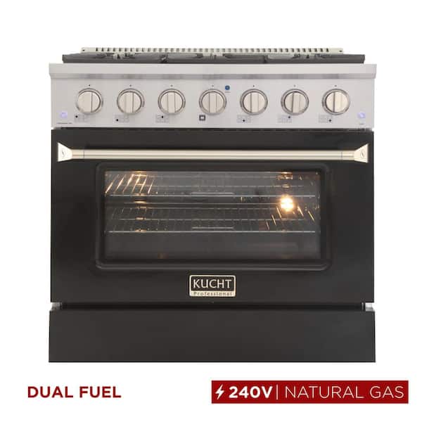36 in. 5.2 cu. ft. Dual Fuel Range with Gas Stove and Electric Oven with Convection Oven in Black