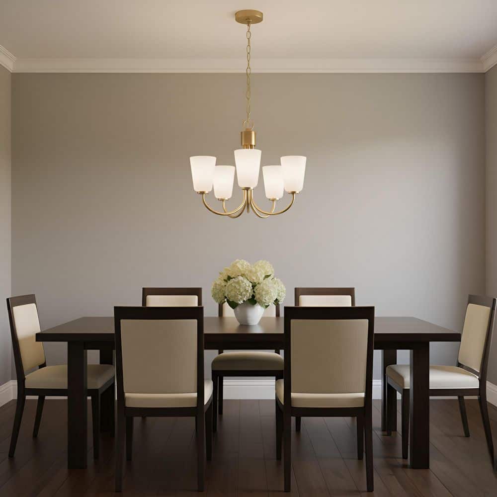 Miles 5-Light Satin Brass with White Glass Shades Transitional Dimmable Chandelier price history on PriceWatchPro