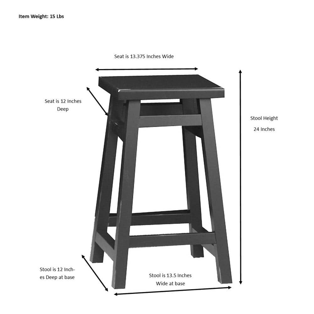 24" White Rubberwood Backless Counter Stool
