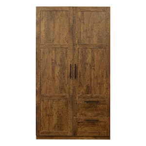 Walnut High Wardrobe and Kitchen Cabinet with 2 Doors, 2 Drawers and 5 Storage Spaces