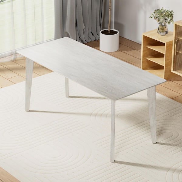 Scandinavian Dining Table Set for 4 Gray Wood Table with Cushioned Chairs Compact 5-Piece Kitchen & Apartment Dining Set