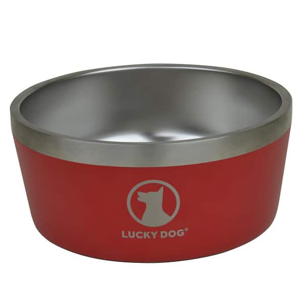 INDULGE 64 oz. 8 Cup Double Wall Stainless Steel Dog Bowl, Non Slip, Lifetime Warranty in Red